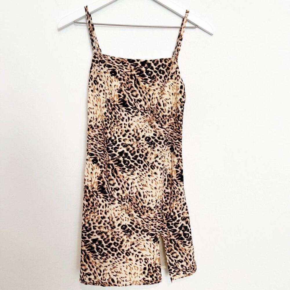 Beginning Boutique Brown Tan Square Neck Leopard Dress Boho Summer Party‎ Size 2